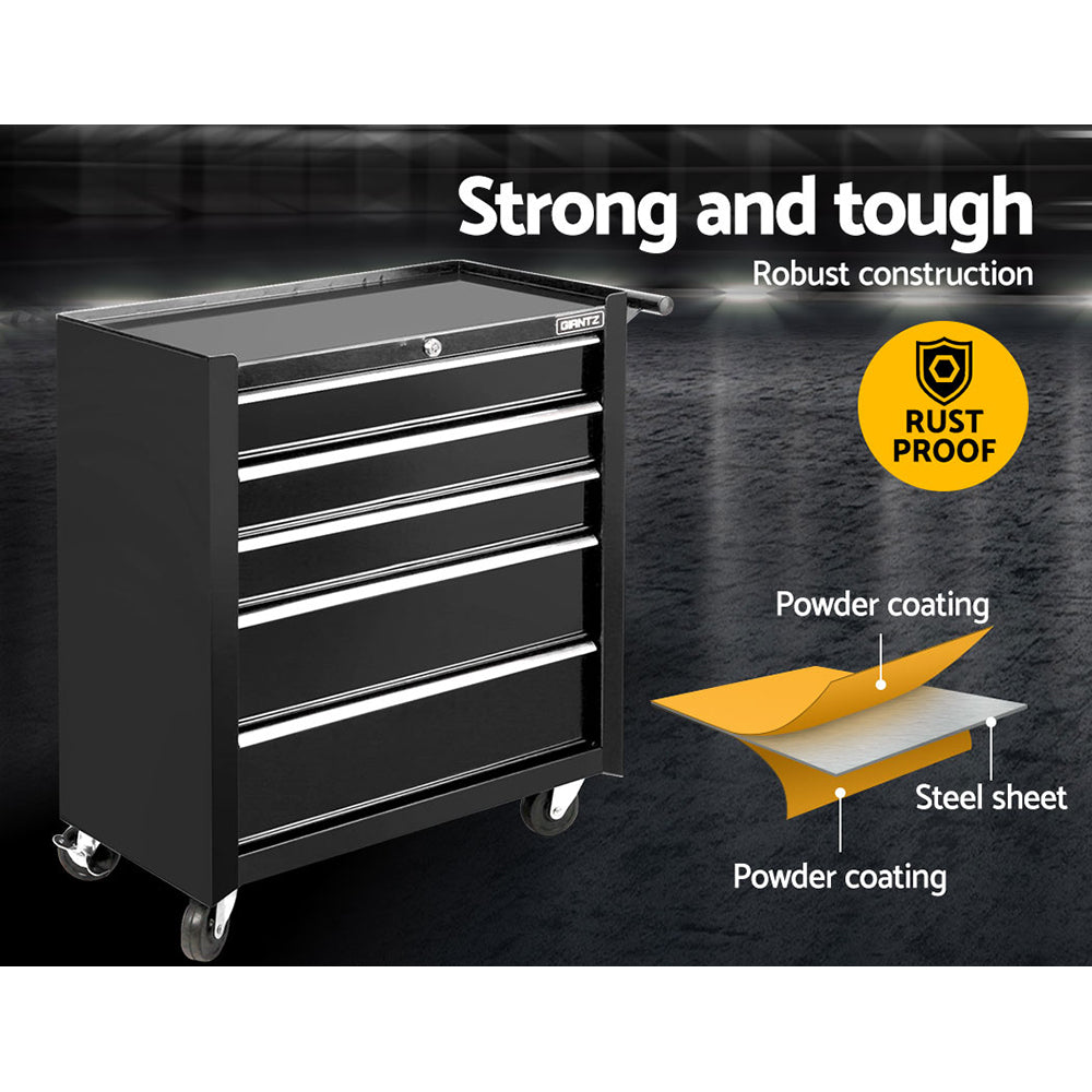 5 Drawer Tool Box Cabinet Chest Trolley Box Garage Storage Toolbox Black