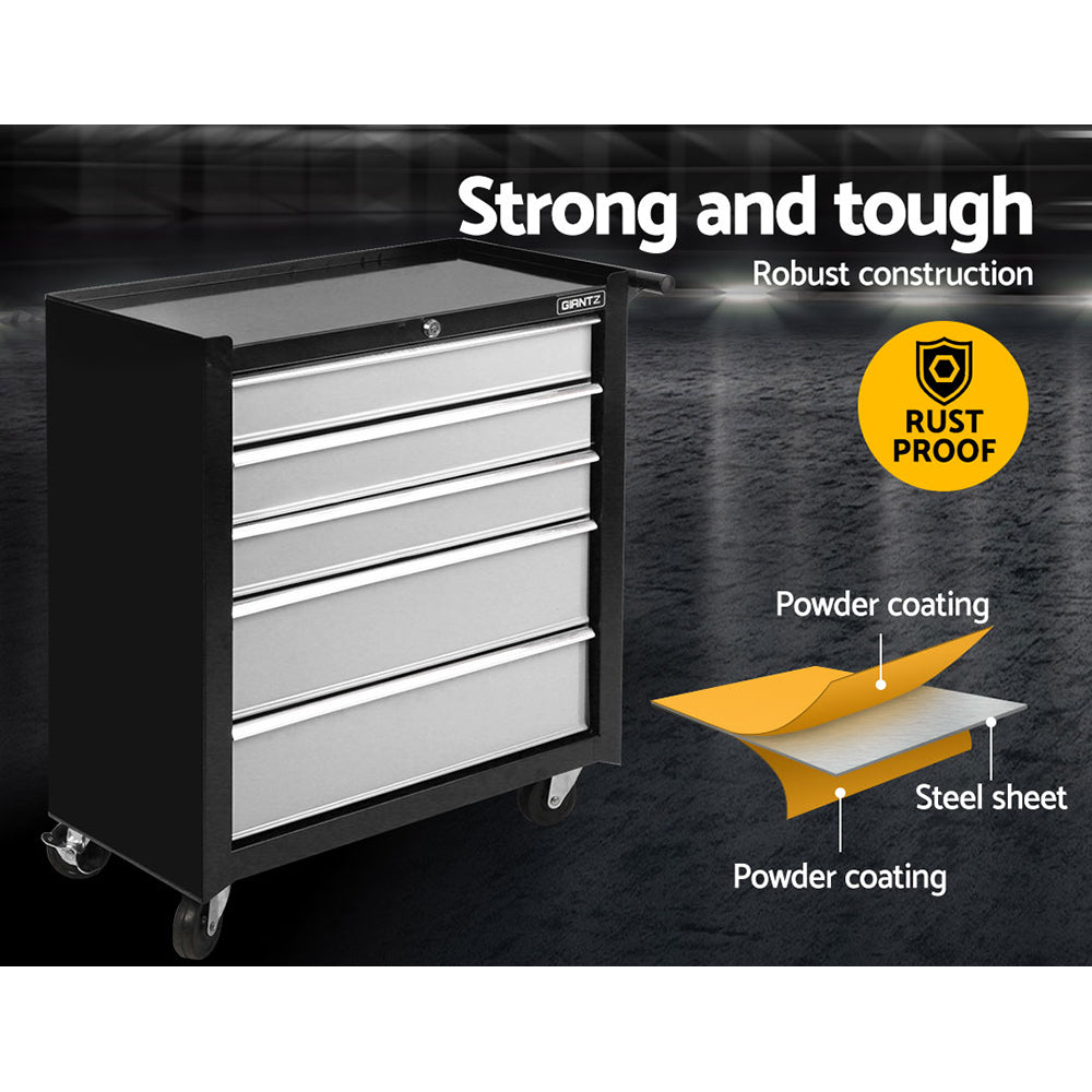 5 Drawer Tool Box Cabinet Chest Trolley Box Garage Storage Toolbox Grey