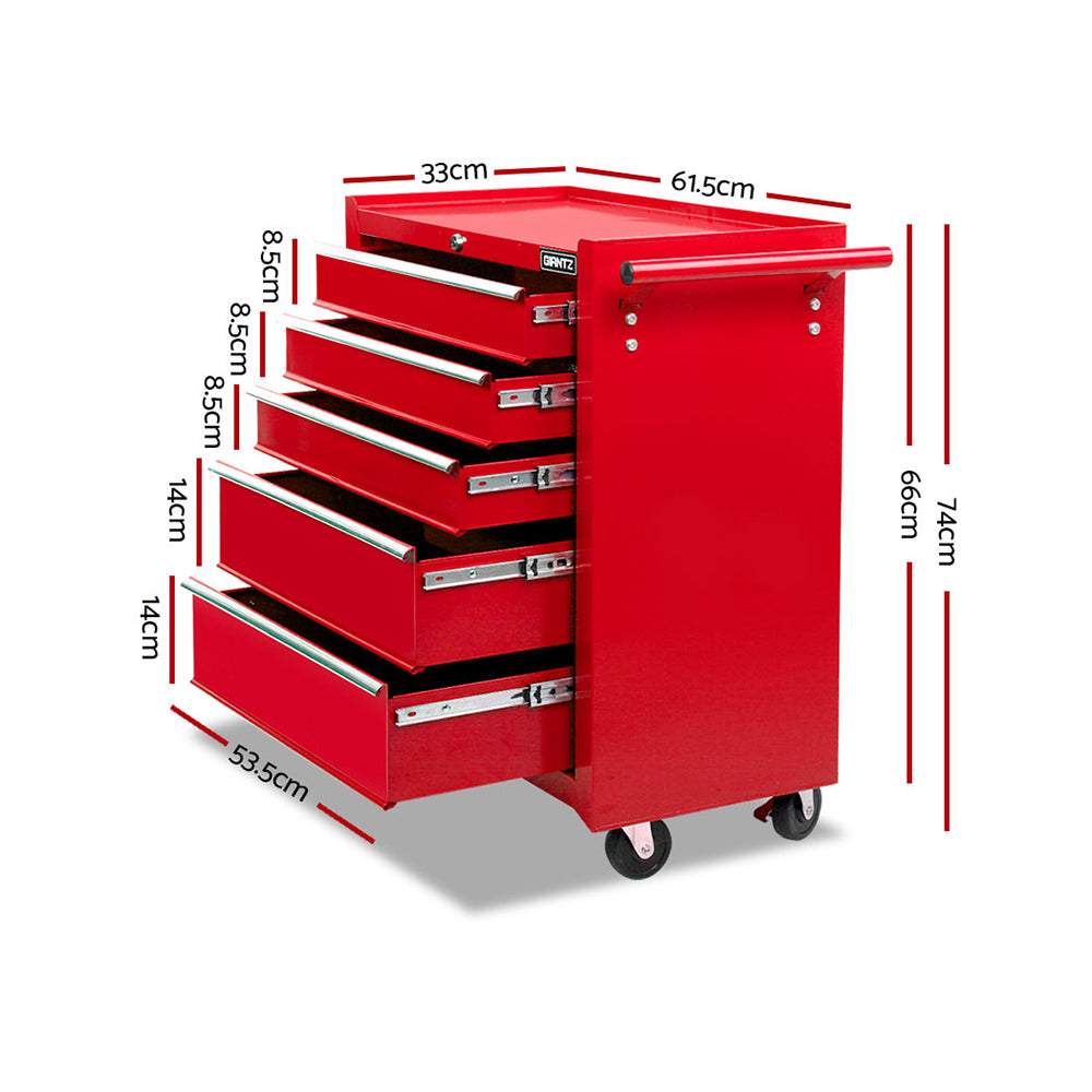 5 Drawer Tool Box Cabinet Chest Trolley Box Garage Storage Toolbox Red