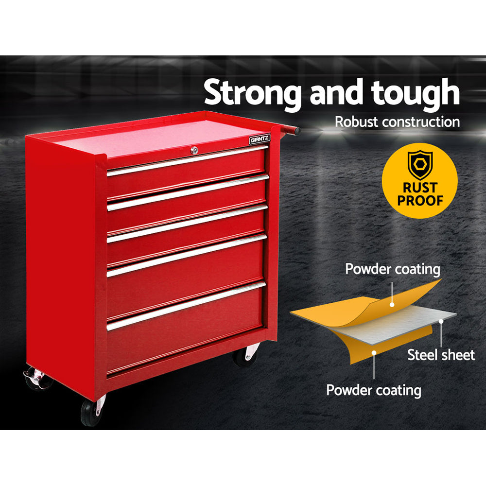 5 Drawer Tool Box Cabinet Chest Trolley Box Garage Storage Toolbox Red