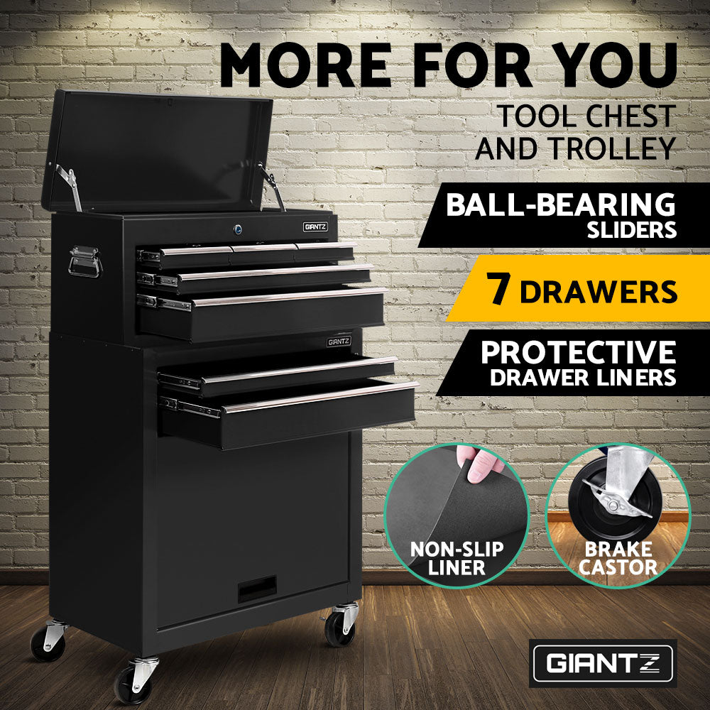 7 Drawer Tool Box Cabinet Chest Trolley Toolbox Garage Storage Black