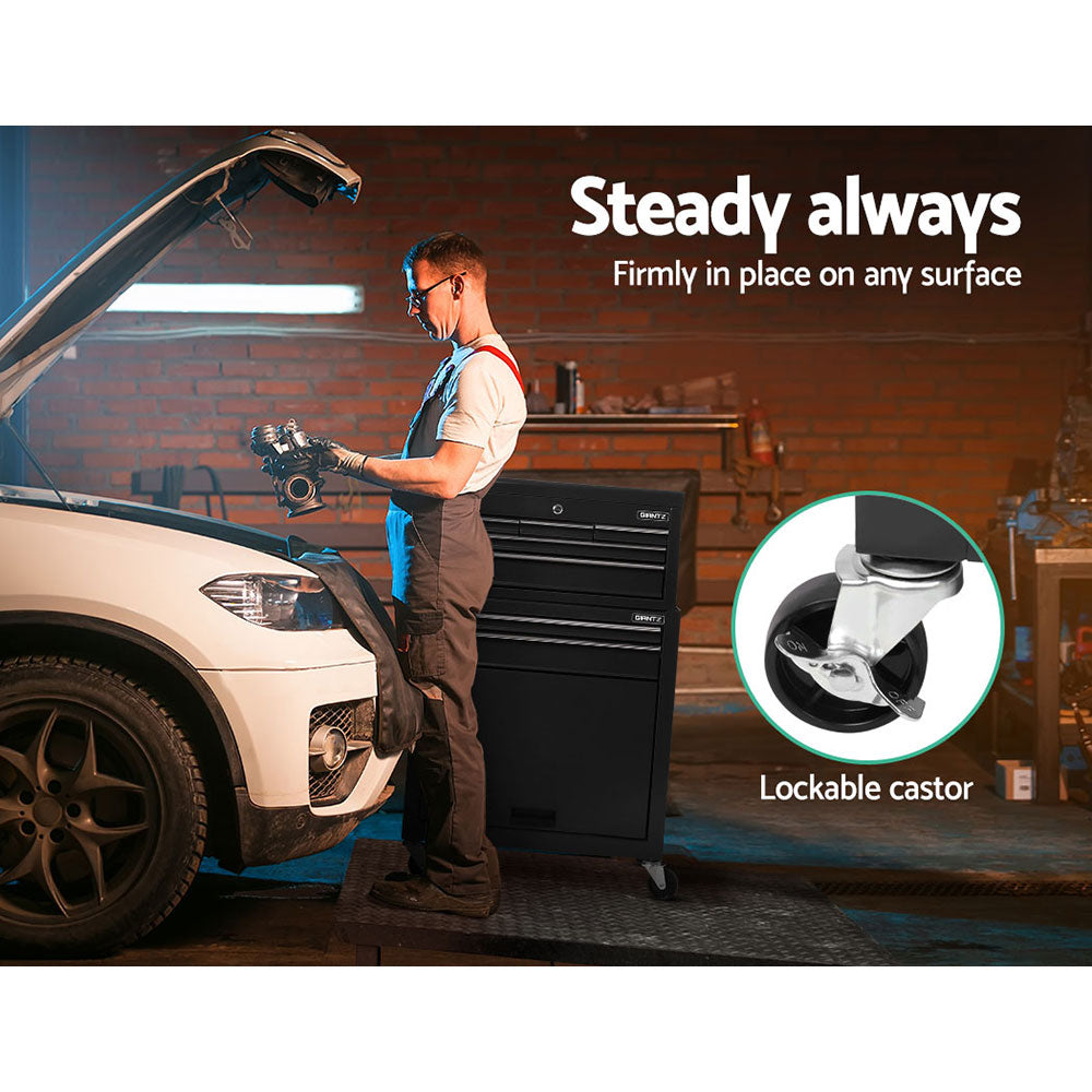 7 Drawer Tool Box Cabinet Chest Trolley Toolbox Garage Storage Black