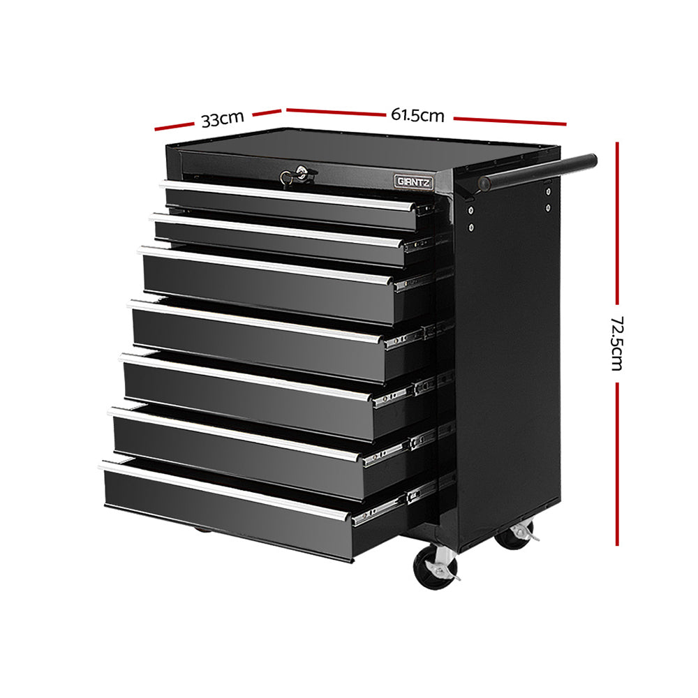 7 Drawer Tool Box Cabinet Chest Trolley Storage Garage Toolbox Black