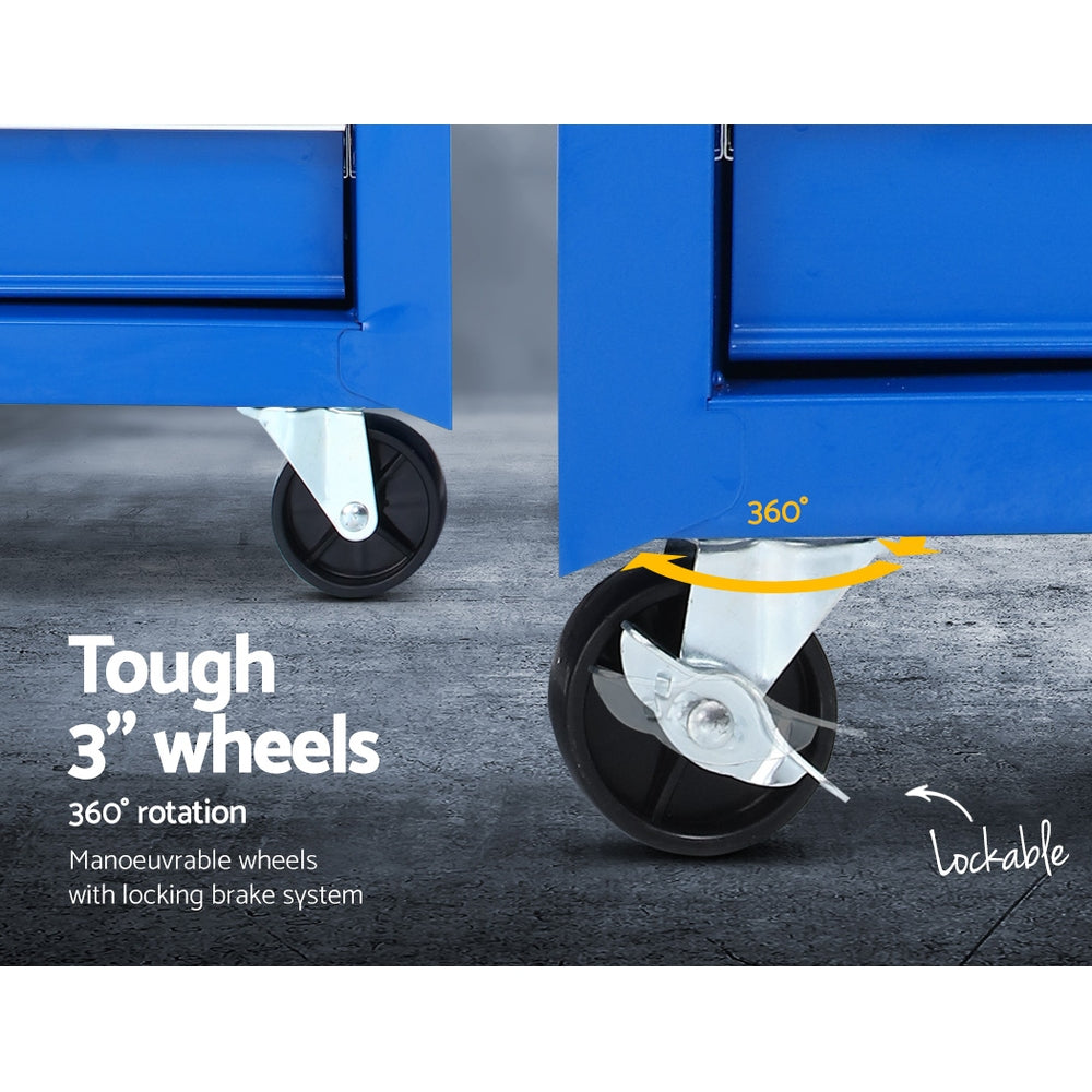 7 Drawer Tool Box Cabinet Chest Trolley Storage Garage Toolbox Blue