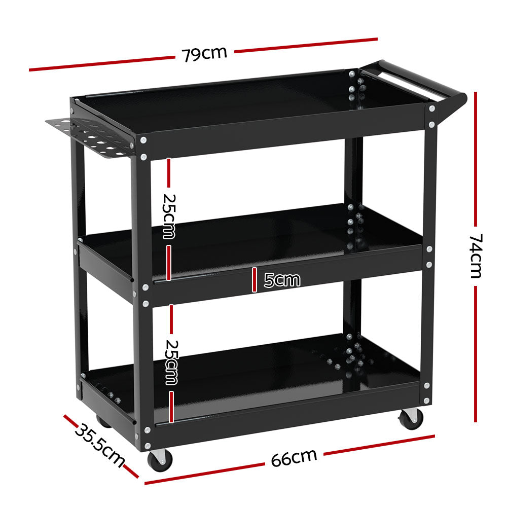 3-Tier Tool Cart Trolley Workshop Garage Storage Organizer Black