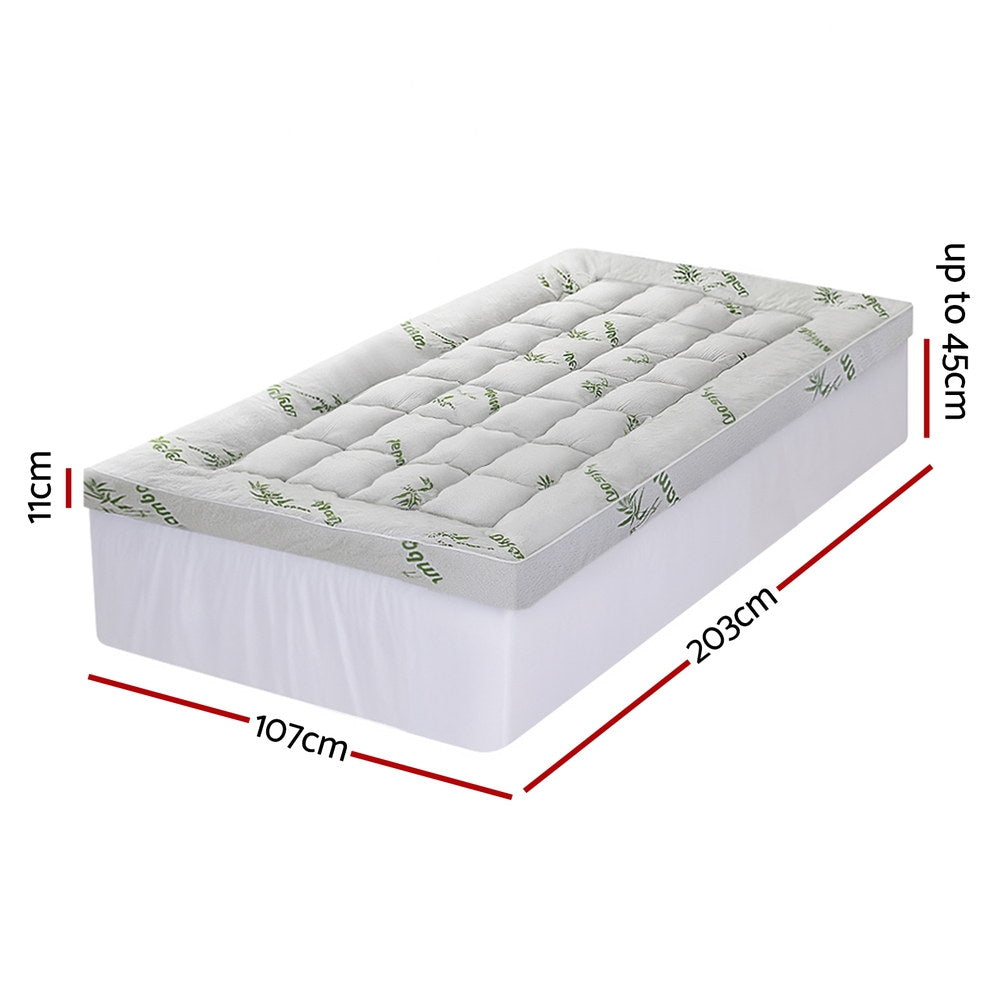 Giselle Bedding 1500GSM Pillowtop Mattress Topper Bamboo Mattress Pad for Back Pain Relief Washable 11cm Thick Bed Cover with 45cm Deep Pocket King Single