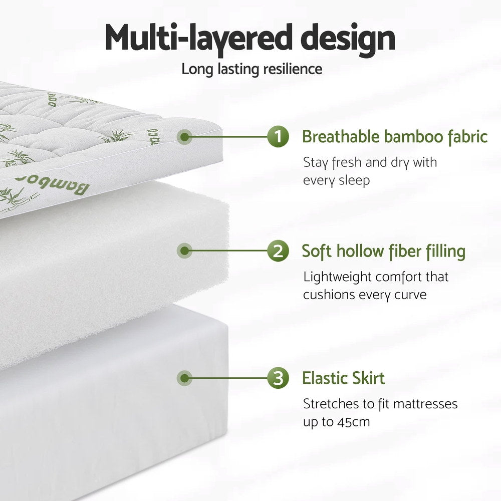 Giselle Bedding 1500GSM Pillowtop Mattress Topper Bamboo Mattress Pad for Back Pain Relief Washable 11cm Thick Bed Cover with 45cm Deep Pocket Single