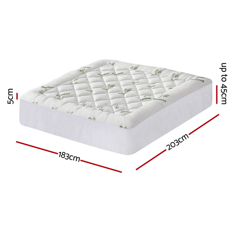 Giselle Bedding 5cm Pillowtop Mattress Topper 1000GSM Thick Soft Bamboo Cooling Pad for Back Pain Relief & Guest Bed, Washable Overfilled Cover with 45cm Deep Pocket King