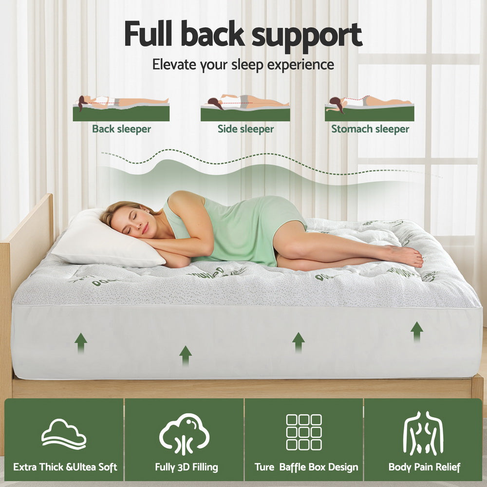 Giselle Bedding 5cm Pillowtop Mattress Topper 1000GSM Thick Soft Bamboo Cooling Pad for Back Pain Relief & Guest Bed, Washable Overfilled Cover with 45cm Deep Pocket King