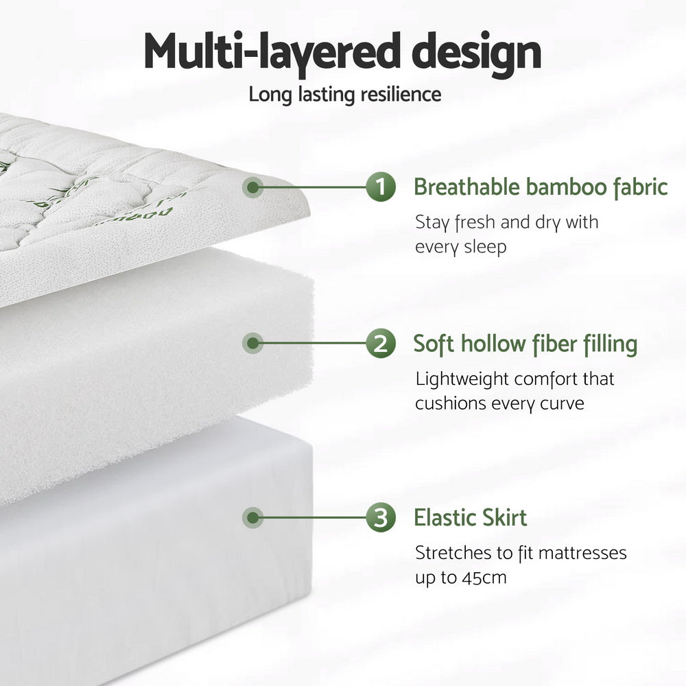 Giselle Bedding 5cm Pillowtop Mattress Topper 1000GSM Thick Soft Bamboo Cooling Pad for Back Pain Relief & Guest Bed, Washable Overfilled Cover with 45cm Deep Pocket King