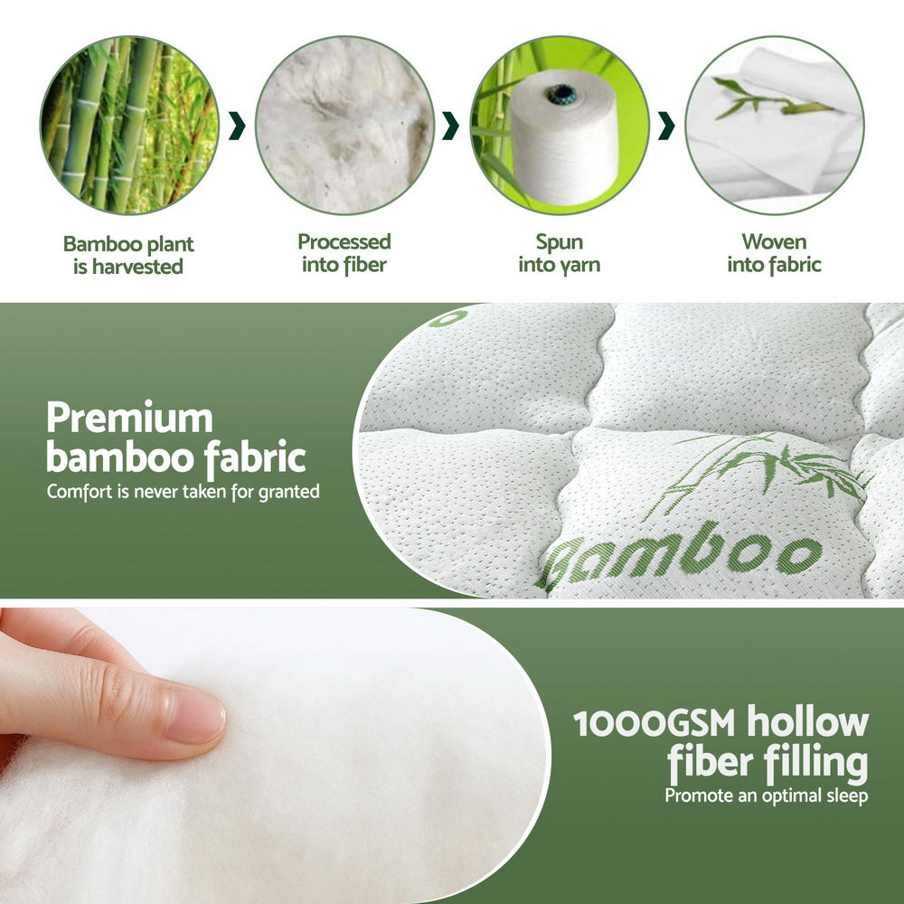 Giselle Bedding 5cm Pillowtop Mattress Topper 1000GSM Thick Soft Bamboo Cooling Pad for Back Pain Relief & Guest Bed, Washable Overfilled Cover with 45cm Deep Pocket Single