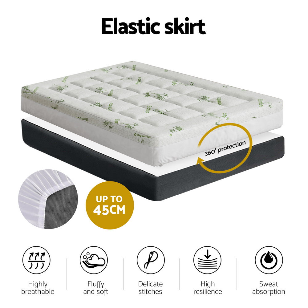 Giselle Bedding Pillowtop Mattress Topper 7.5cm Thick Bamboo Pad for Back Pain Relief Washable Skin-friendly Bed Protector with 45cm Deep Pocket Double