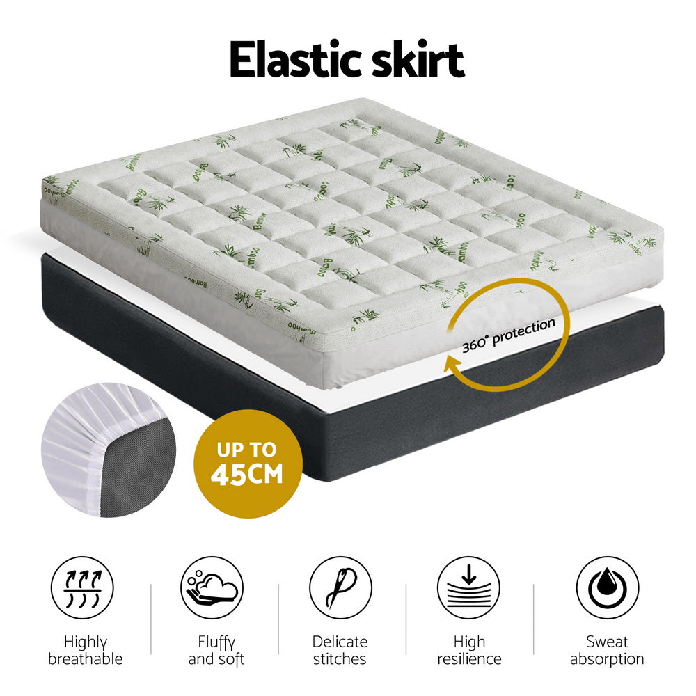 Giselle Bedding Pillowtop Mattress Topper 7.5cm Thick Bamboo Pad for Back Pain Relief Washable Skin-friendly Bed Protector with 45cm Deep Pocket King