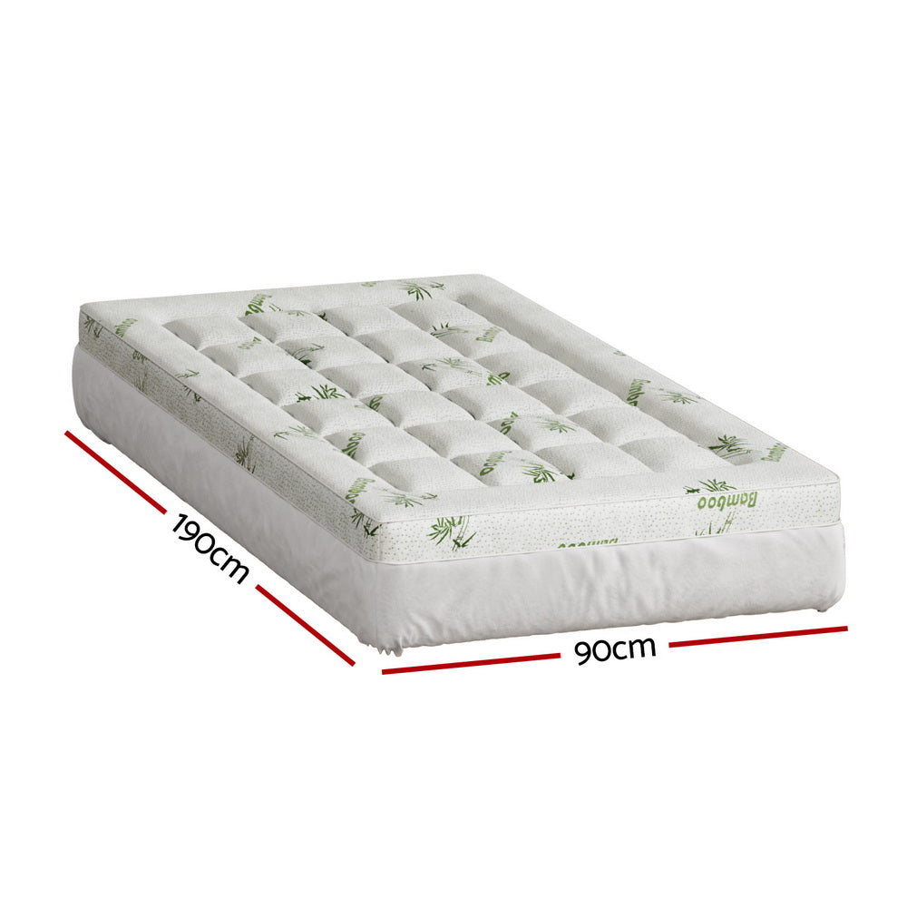 Giselle Bedding Pillowtop Mattress Topper 7.5cm Thick Bamboo Pad for Back Pain Relief Washable Skin-friendly Bed Protector with 45cm Deep Pocket Single