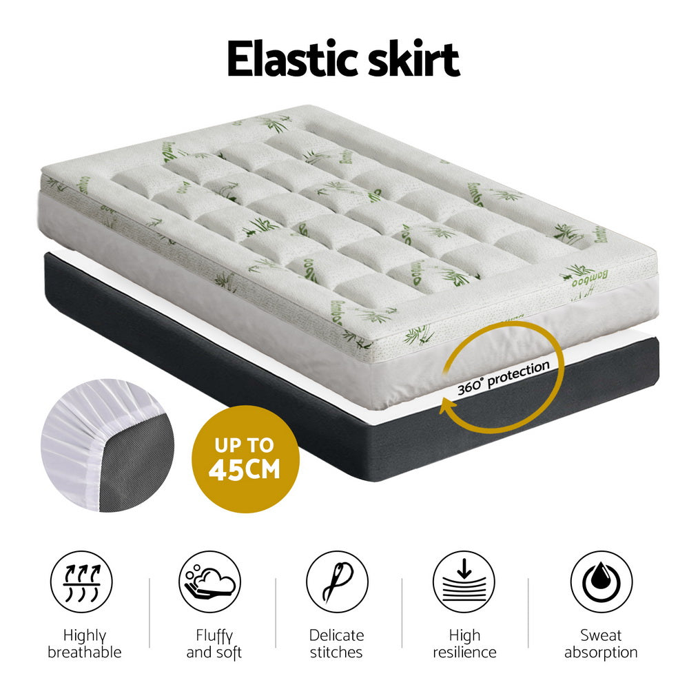 Giselle Bedding Pillowtop Mattress Topper 7.5cm Thick Bamboo Pad for Back Pain Relief Washable Skin-friendly Bed Protector with 45cm Deep Pocket Single