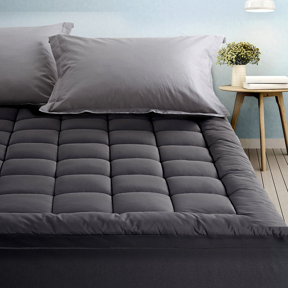Giselle Bedding Bamboo Charcoal Filling Pillowtop Topper 1000GSM 5cm Thick Pillowtop Pad for Back Pain Relief Washable with 45cm Deep Pocket Double