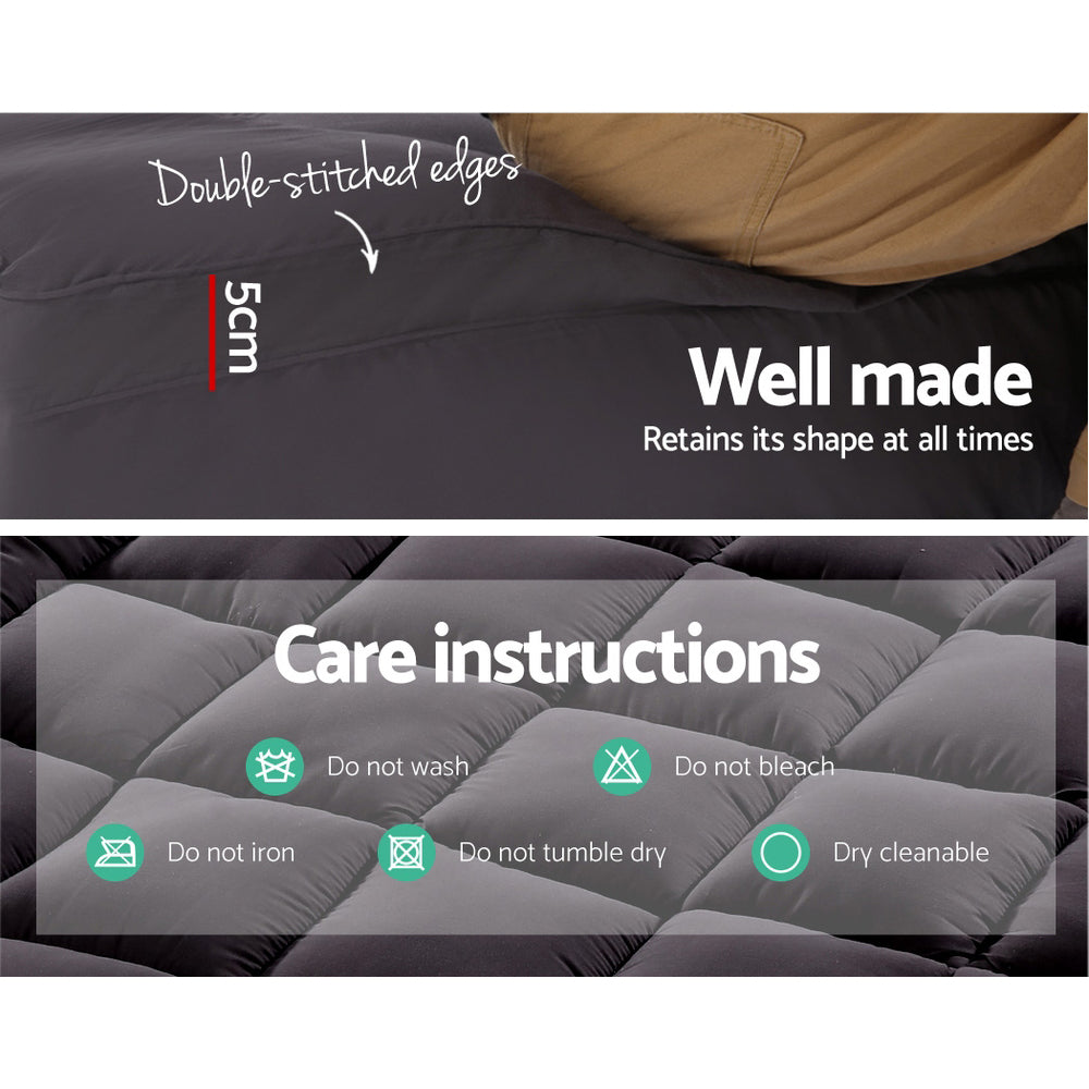Giselle Bedding Bamboo Charcoal Filling Pillowtop Topper 1000GSM 5cm Thick Pillowtop Pad for Back Pain Relief Washable with 45cm Deep Pocket Queen