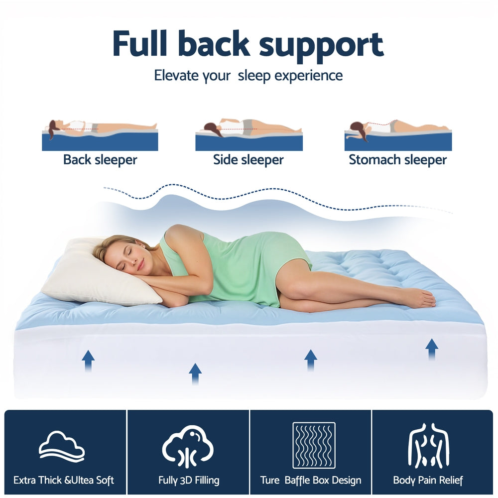 Giselle Bedding Pillowtop Mattress Topper 5cm Reversible Cooling & Soft Coral Fleece Pad for Back Pain Relief, Washable Skin-friendly Bed Protector with 45cm Deep Pocket Double