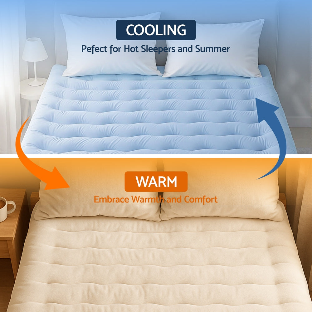 Giselle Bedding Pillowtop Mattress Topper 5cm Reversible Cooling & Soft Coral Fleece Pad for Back Pain Relief, Washable Skin-friendly Bed Protector with 45cm Deep Pocket Double