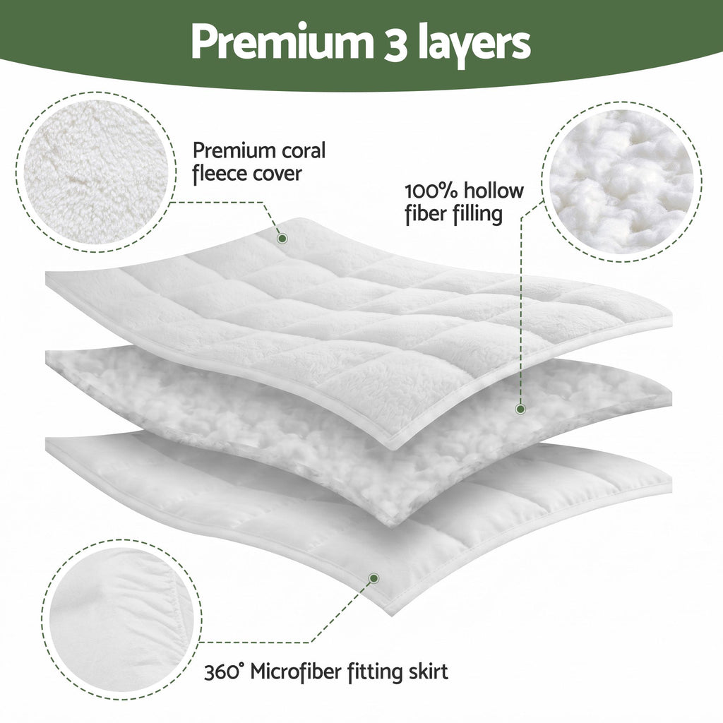 Giselle Bedding King Single Mattress Topper 5cm Coral Fleece