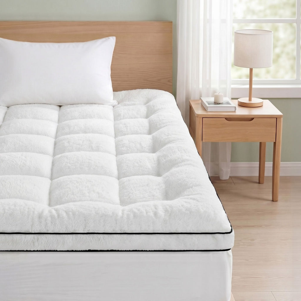 Giselle Bedding King Single Mattress Topper 5cm Coral Fleece