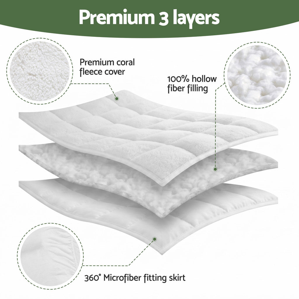 Giselle Bedding Queen Mattress Topper 5cm Coral Fleece