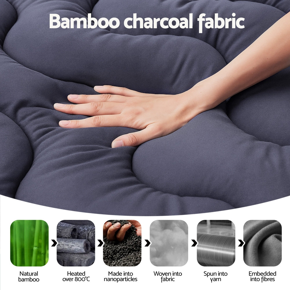 Giselle Bedding 5cm Pillowtop Topper Bamboo Polyester Blend Fibre Pad for Back Pain Relief Washable Overfilled Bed Protector 500GSM Double