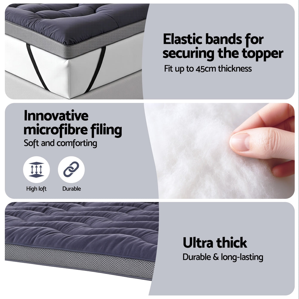 Giselle Bedding 5cm Pillowtop Topper Bamboo Polyester Blend Fibre Pad for Back Pain Relief Washable Overfilled Bed Protector 500GSM Double
