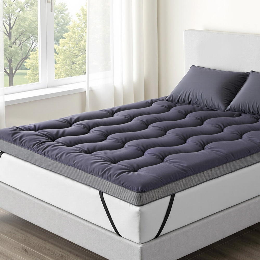 Giselle Bedding 5cm Pillowtop Topper Bamboo Polyester Blend Fibre Pad for Back Pain Relief Washable Overfilled Bed Protector 500GSM Double