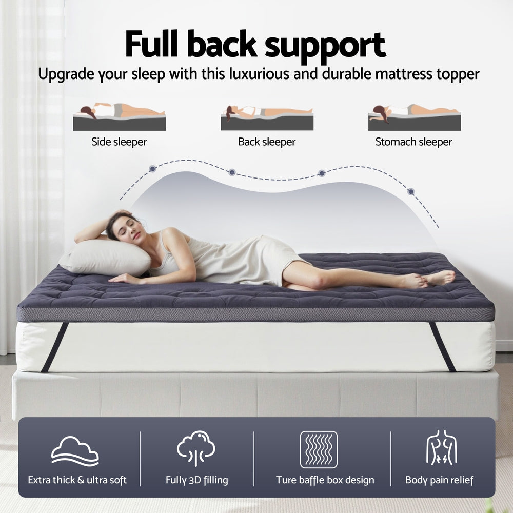 Giselle Bedding 5cm Pillowtop Topper Bamboo Polyester Blend Fibre Pad for Back Pain Relief Washable Overfilled Bed Protector 500GSM King