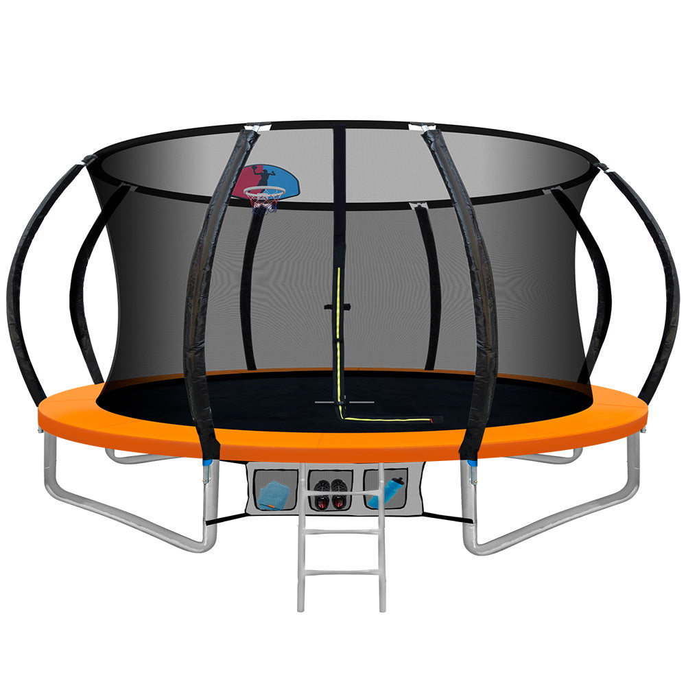 12FT Trampoline for Kids w/ Ladder Trampoline Enclosure Safety Net Rebounder Orange