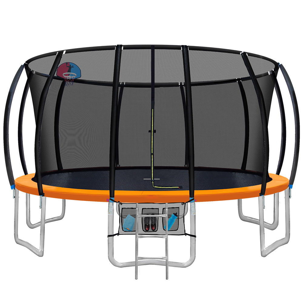 16FT Trampoline for Kids w/ Ladder Enclosure Safety Net Rebounder Orange