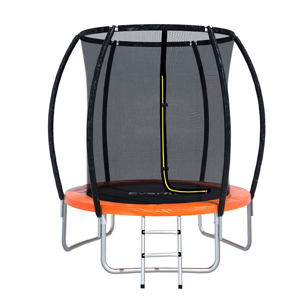 6FT Trampoline for Kids w/ Ladder Trampoline Enclosure Safety Net Rebounder Orange