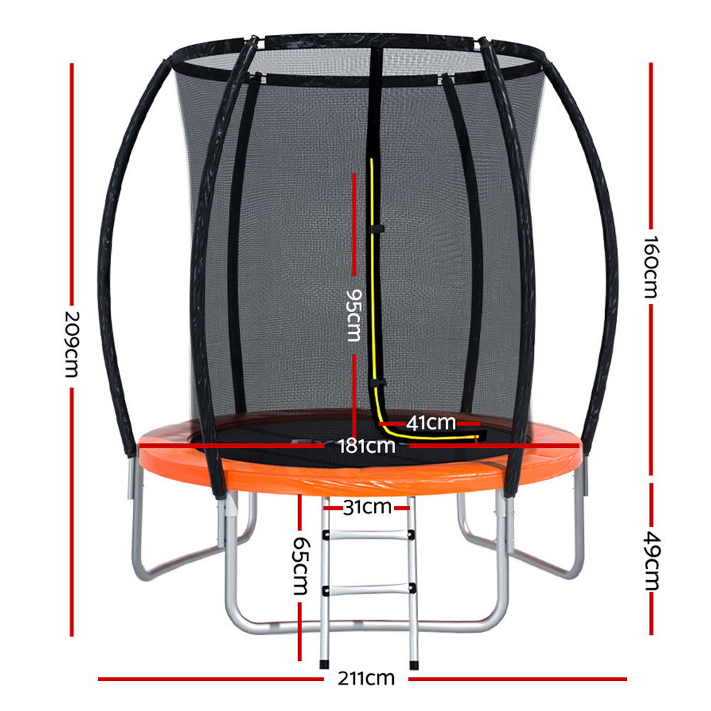 6FT Trampoline for Kids w/ Ladder Trampoline Enclosure Safety Net Rebounder Orange