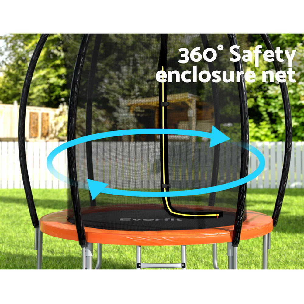 6FT Trampoline for Kids w/ Ladder Trampoline Enclosure Safety Net Rebounder Orange