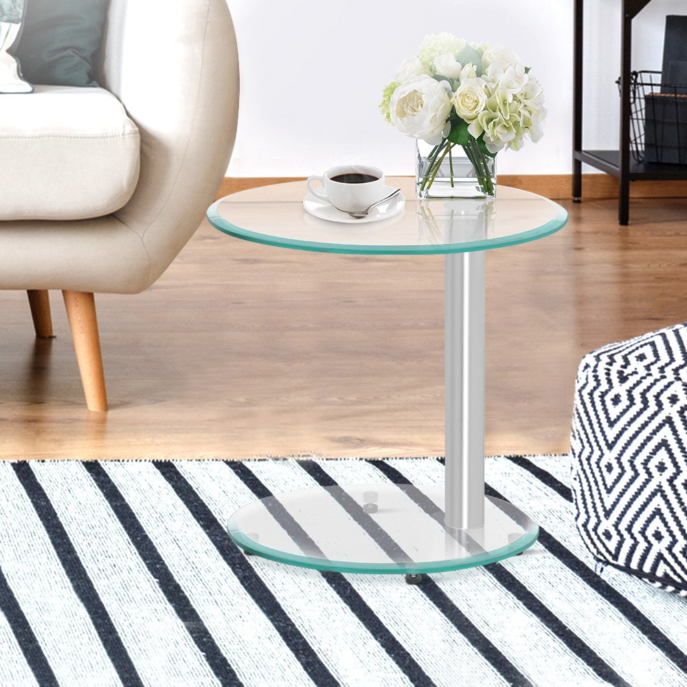 Coffee Table Oval Tempered Glass Side End Beside Tables Cafe 45cm