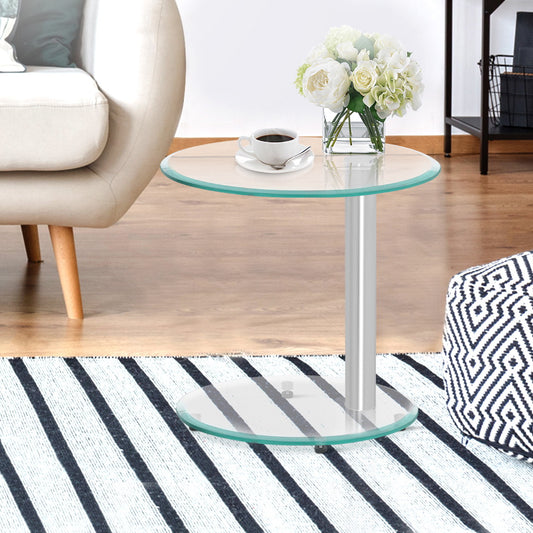 Coffee Table Oval Tempered Glass Side End Beside Tables Cafe 45cm