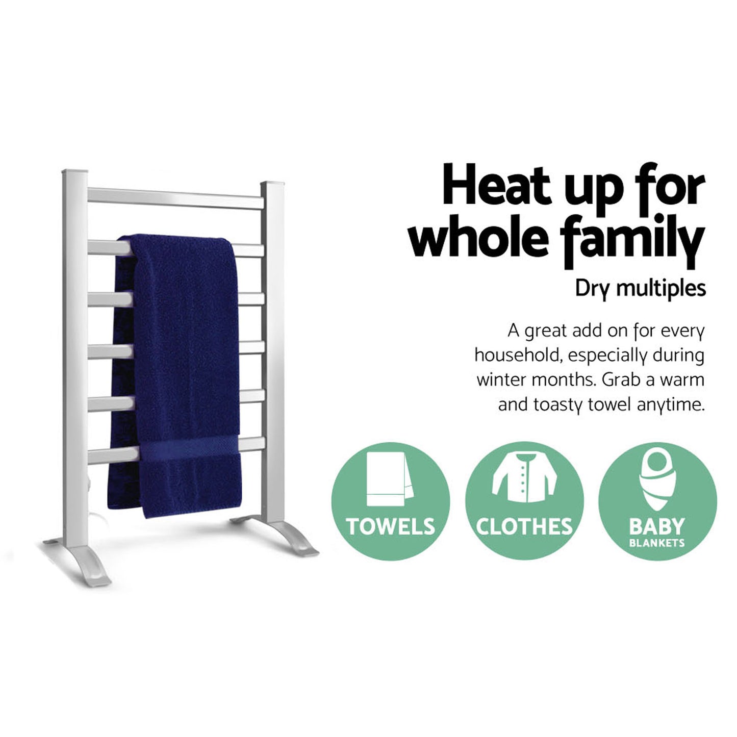 Electric Heated Towel Rail Rack 6 Bars Freestanding Clothes Dry Warmer
