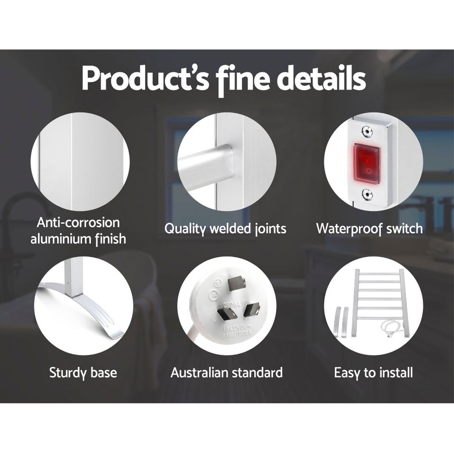 Electric Heated Towel Rail Rack 6 Bars Freestanding Clothes Dry Warmer