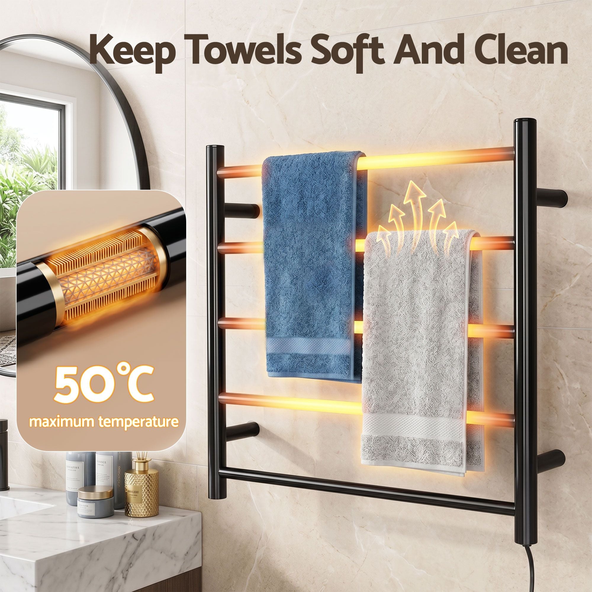 Devanti Electric Heated Towel Rail Rack 5 Bars Wall Mounted Clothes Dry Warmer