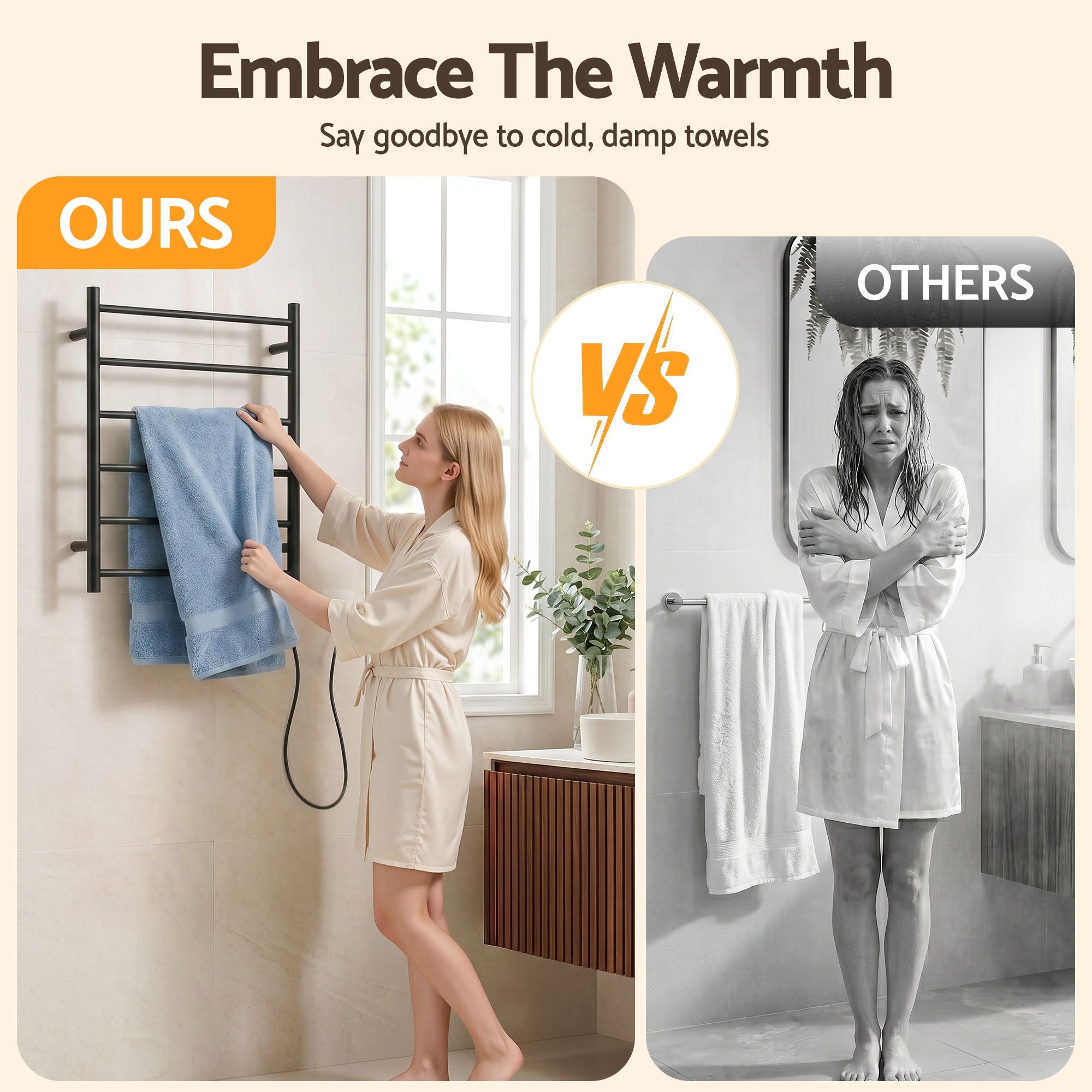 Devanti Electric Heated Towel Rail Rack 5 Bars Wall Mounted Clothes Dry Warmer