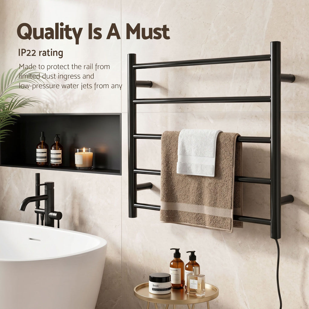 Devanti Electric Heated Towel Rail Rack 5 Bars Wall Mounted Clothes Dry Warmer