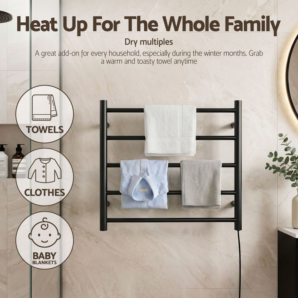 Devanti Electric Heated Towel Rail Rack 5 Bars Wall Mounted Clothes Dry Warmer