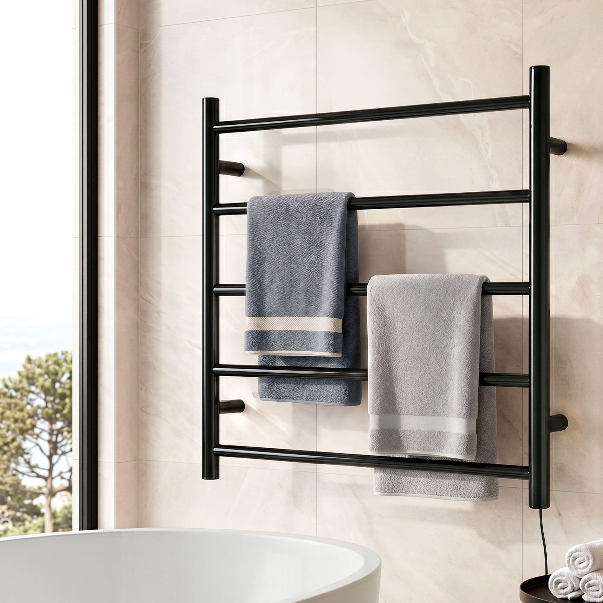 Devanti Electric Heated Towel Rail Rack 5 Bars Wall Mounted Clothes Dry Warmer