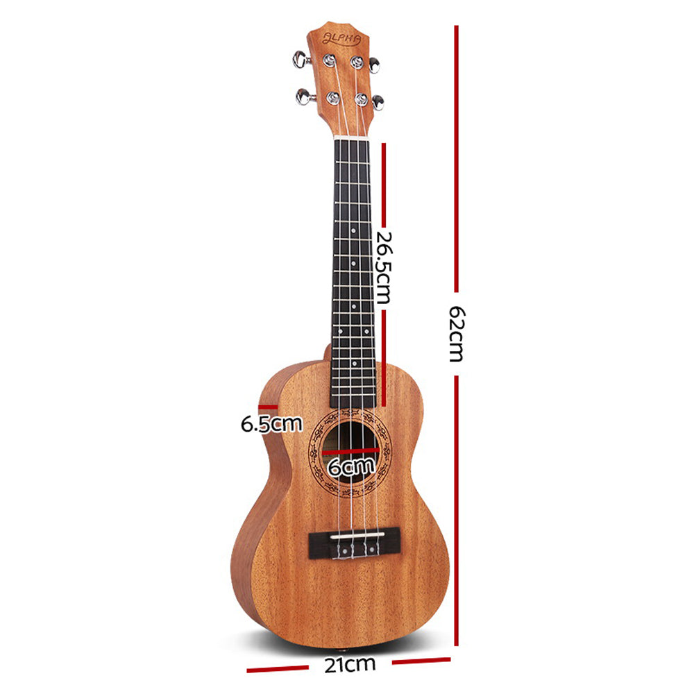 Alpha 23 Ukulele Natural Mahogany Concert Beginner Gift w/ Carry Bag
