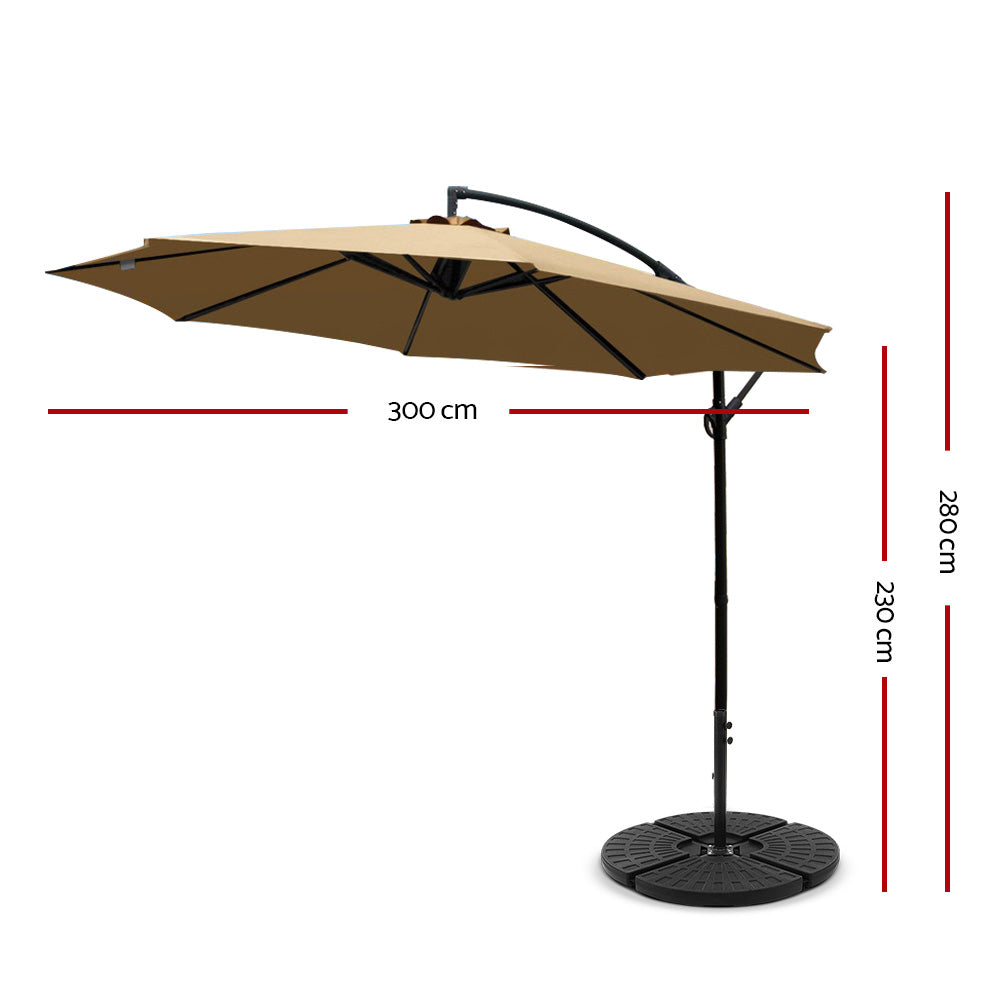 3m Outdoor Umbrella w/Base Cantilever Beach Garden Patio Beige