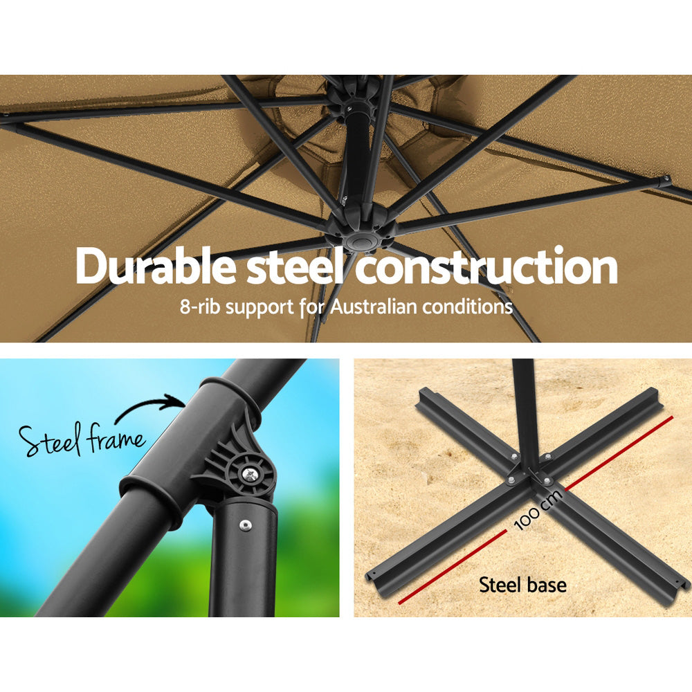 3m Outdoor Umbrella w/Base Cantilever Beach Garden Patio Beige