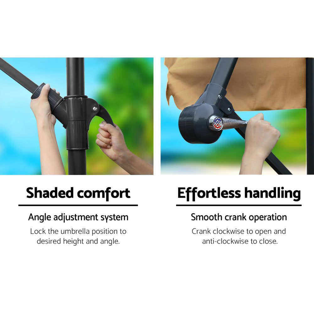 3m Outdoor Umbrella w/Base Cantilever Beach Garden Patio Beige