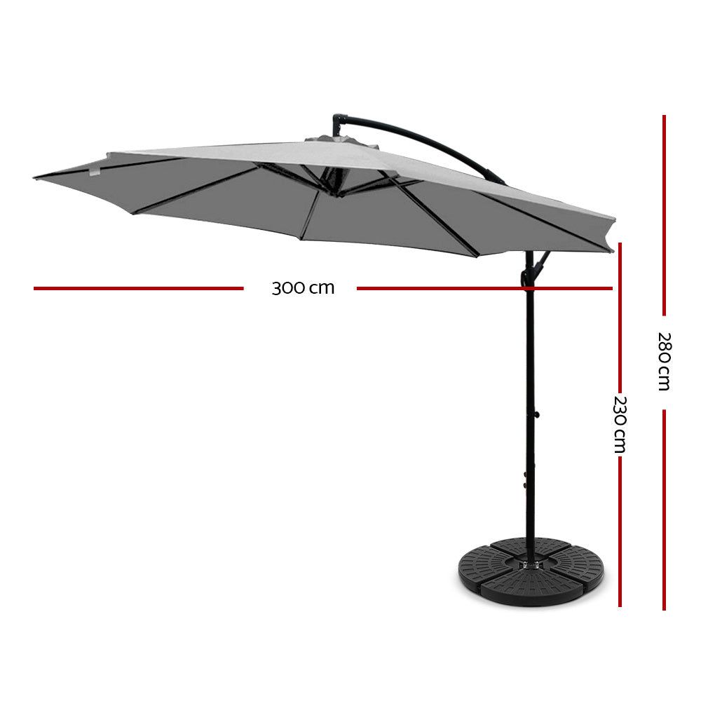 3m Outdoor Umbrella w/Base Cantilever Beach Garden Patio Grey