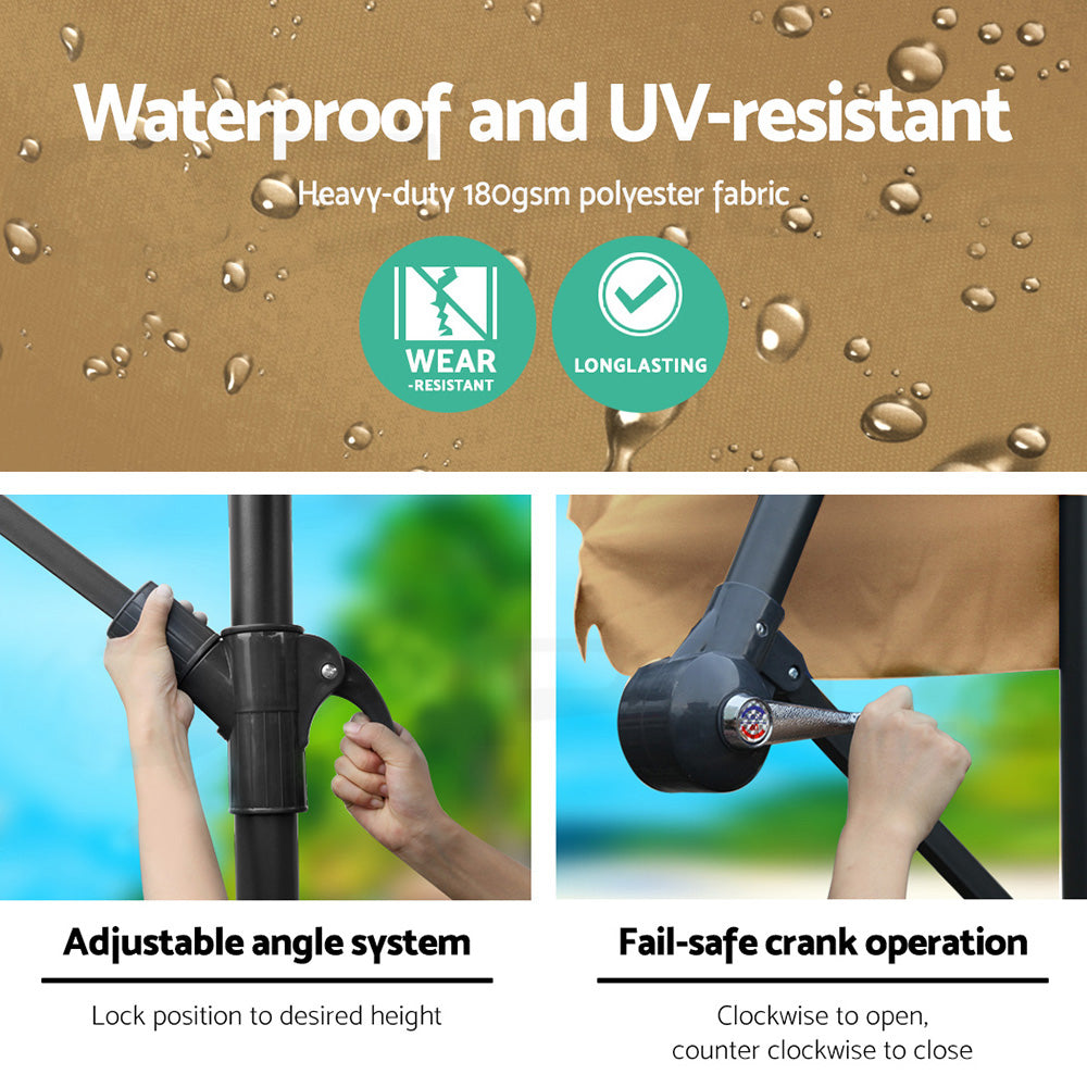 3m Outdoor Umbrella Cantilever Beach Garden Patio Beige